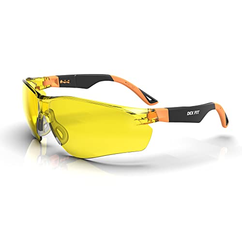 DEX FIT SG210 Schutzbrille, Z87-Augenschutz, beschlagfrei, kratzfest, verstellbar, Unisex, Schutz gegen blaues Licht und UV (schwarz-oranger Rahmen, gelbe Gläser) von DEX FIT