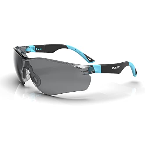 DEX FIT Sonnen Schutzbrille SG210, Z87 Augen Schutzbrille Getönt, Beschlag- und Kratzfest, Verstellbar für Damen und Herren, UV Brille (Schwarzer und Blauer Rahmen, Getönte Gläser) von DEX FIT