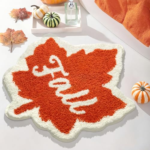 DEXDE Herbst-Badezimmerteppich, 61 x 66 cm, rutschfest, waschbar, niedliche Badematten für Badezimmer, Ahorn, Herbstblatt, Badteppich, saugfähiger Bodenteppich für Schlafzimmer, Showe Home Holiday DEXDE Herbst-Badezimmerteppich, 61 x 66 cm, rutschfest, waschbar, niedliche Badematten für Badezimmer, Ahorn, Herbstblatt, Badteppich, saugfähiger Bodenteppich für Schlafzimmer, Showe Home Holiday von DEXDE