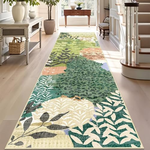 DEXDE Läufer, waschbar, Flur, Boho, weich, abstrakt, lang, rutschfest, Blätter, Blumenmuster, Vintage, Bodenteppich für Eingangsbereich, Küche, Waschküche, Badezimmer, Schlafzimmer, Grün DEXDE Läufer, waschbar, Flur, Boho, weich, abstrakt, lang, rutschfest, Blätter, Blumenmuster, Vintage, Bodenteppich für Eingangsbereich, Küche, Waschküche, Badezimmer, Schlafzimmer, Grün von DEXDE