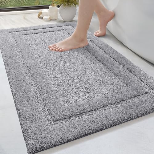DEXI Badematte rutschfest, waschbar Badezimmerteppich Mikrofaser Badteppich weich Badvorleger Saugfähige Duschvorleger für Dusche, Badewanne, Toilette - 60 x 90cm, Hellgrau von DEXI