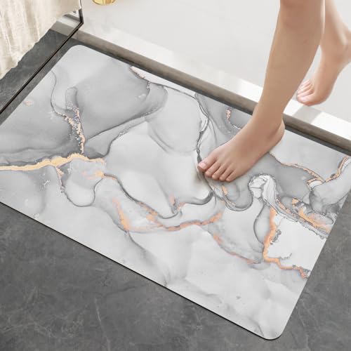 DEXI Badematte rutschfest 43 x 110 cm, Super Absorbierende Badezimmerteppich, schnelltrocknende Badvorleger, Waschbar Duschvorleger für Dusche, Badewannen und Badezimmer, Hellgrau von DEXI