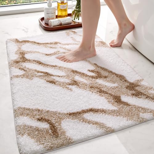 DEXI Badematte rutschfest 44 x 76 cm, waschbar Badezimmerteppich weich Badteppich Mikrofaser Saugfähig Badvorleger Duschvorleger, Weiß von DEXI