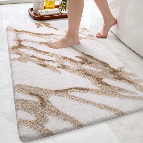 DEXI Badematte rutschfest 61 x 110 cm, waschbar Badezimmerteppich weich Badteppich Mikrofaser Saugfähig Badvorleger Duschvorleger, Weiß von DEXI