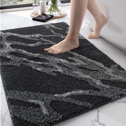 DEXI Badematte rutschfest 61 x 92 cm, waschbar Badezimmerteppich weich Badteppich Mikrofaser Saugfähig Badvorleger Duschvorleger, Schwarz von DEXI