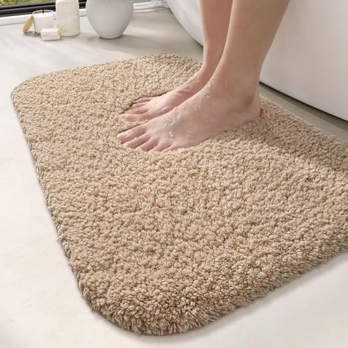 DEXI Badematte rutschfeste 40 x 60 cm, Badteppich Waschbar, Absorbierende weicher Badezimmerteppich, Mikrofaser Badvorleger für Dusche,Badewanne und Waschbecken - Beige von DEXI