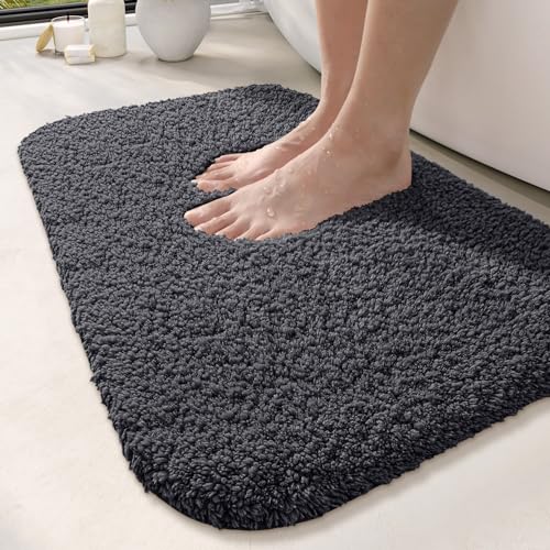 DEXI Badematte rutschfeste 40 x 60 cm, Badteppich Waschbar, Absorbierende weicher Badezimmerteppich, Mikrofaser Badvorleger für Dusche,Badewanne und Waschbecken - Dunkelgrau von DEXI