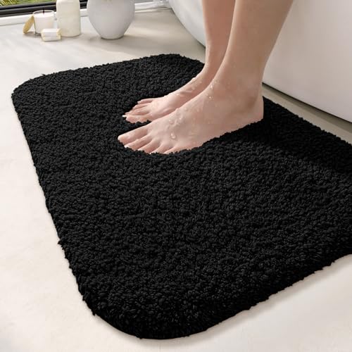 DEXI Badematte rutschfeste 40 x 60 cm, Badteppich Waschbar, Absorbierende weicher Badezimmerteppich, Mikrofaser Badvorleger für Dusche,Badewanne und Waschbecken - Schwarz von DEXI