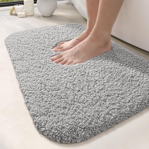 DEXI Badematte rutschfeste 60 x 90 cm, Badteppich Waschbar, Absorbierende weicher Badezimmerteppich, Mikrofaser Badvorleger für Dusche,Badewanne und Waschbecken, Hellgrau von DEXI