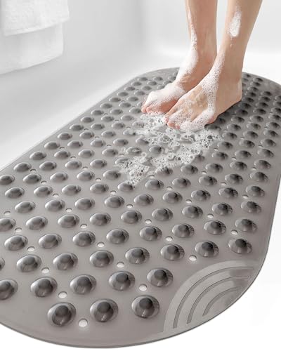 DEXI Badewannenmatte, rutschfest, für Badezimmer, Badewanne, waschbar, mit Saugnapf, 40,6 x 88,9 cm, transparent grau von DEXI