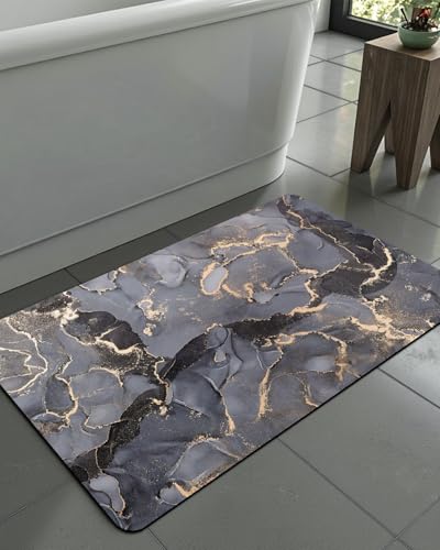 DEXI Badezimmermatte, ultradünn, rutschfest, Badteppich für Duschboden, saugfähig, schnell trocknend, Marmor-Badematten, flaches Profil, 40,6 x 61 cm, Dunkelgrau DEXI Badezimmermatte, ultradünn, rutschfest, Badteppich für Duschboden, saugfähig, schnell trocknend, Marmor-Badematten, flaches Profil, 40,6 x 61 cm, Dunkelgrau von DEXI