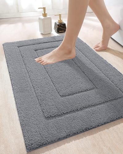 DEXI Badezimmerteppich, extra weich, saugfähig, Premium-Badteppich, rutschfeste, bequeme Badematte, Teppich für Badewanne, Dusche, Badezimmer, maschinenwaschbar, 50,8 x 81,3 cm, Grau von DEXI