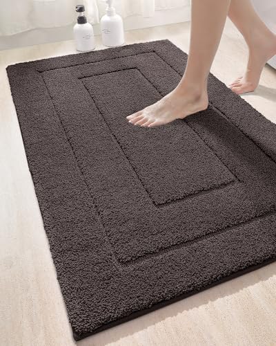 DEXI Badezimmerteppich, extra weich, saugfähig, Premium-Badteppich, rutschfeste, bequeme Badematte, Teppich für Badewanne, Dusche, Badezimmer, maschinenwaschbar, 61 x 109,2 cm, Braun von DEXI