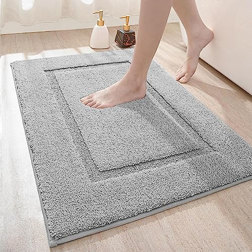 DEXI Badezimmerteppich 40 x 60 cm, Badteppich rutschfest Waschbar, weicher Badematte, Mikrofaser Absorbent Badvorleger, Badematten für Badewanne, Duschraum und Badezimmer - Hellgrau von DEXI