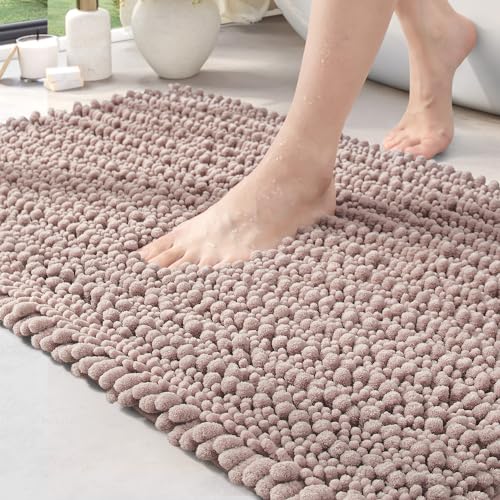 DEXI Badezimmerteppich 40 x 60 cm,Chenille Badematte rutschfest,weicher Badvorleger Maschinenwaschbar,Mikrofaser Absorbent Badteppich für Badewanne,Dusche und Badezimmer - Beige von DEXI