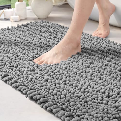 DEXI Badezimmerteppich 40 x 60 cm,Chenille Badematte rutschfest,weicher Badvorleger Maschinenwaschbar,Mikrofaser Absorbent Badteppich für Badewanne,Dusche und Badezimmer - Grau von DEXI