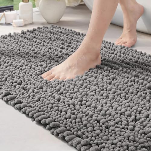 DEXI Badezimmerteppich 40 x 60 cm,Chenille Badematte rutschfest,weicher Badvorleger Maschinenwaschbar,Super absorbierend Badteppich für Badewanne,Dusche und Badezimmer, Grau von DEXI
