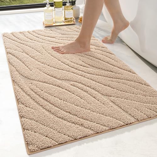 DEXI Badezimmerteppich 44 x 76 cm, weicher Badvorleger Maschinenwaschbar, Badematte rutschfest, Badematten & Badteppiche für Dusche, Badewannen, Toilette Deko, Beige von DEXI