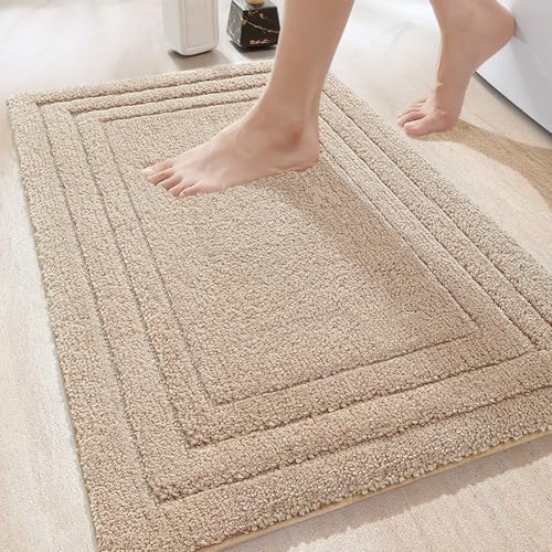 DEXI Badezimmerteppich 50 x 80 cm, weicher Badematte, rutschfest waschbar Badvorleger, Saugfähige Duschvorleger für Badezimmer, Dusche, Beige DEXI Badezimmerteppich 50 x 80 cm, weicher Badematte, rutschfest waschbar Badvorleger, Saugfähige Duschvorleger für Badezimmer, Dusche, Beige von DEXI