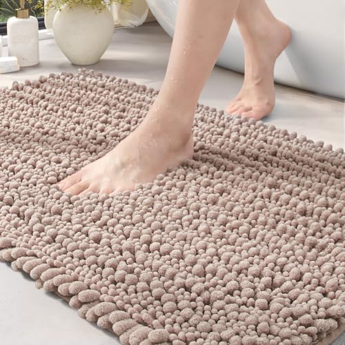 DEXI Badezimmerteppich 50 x 80 cm,Chenille Badematte rutschfest,weicher Badvorleger Maschinenwaschbar,Mikrofaser Absorbent Badteppich für Badewanne,Dusche und Badezimmer - Beige von DEXI