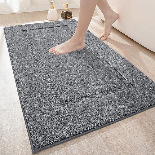 DEXI Badezimmerteppich 60 x 110 cm, Badteppich rutschfest Waschbar, weicher Badematte, Mikrofaser Absorbent Badvorleger, Badematten für Badewanne, Duschraum und Badezimmer - Grau von DEXI