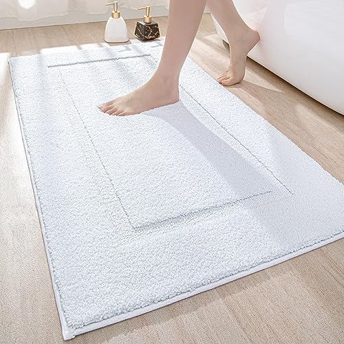 DEXI Badezimmerteppich 60 x 110 cm, Badteppich rutschfest Waschbar, weicher Badematte, Mikrofaser Absorbent Badvorleger, Badematten für Badewanne, Duschraum und Badezimmer - Weiß von DEXI