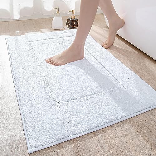 DEXI Badezimmerteppich 60 x 90 cm, Badteppich rutschfest Waschbar, weicher Badematte, Mikrofaser Absorbent Badvorleger, Badematten für Badewanne, Duschraum und Badezimmer - Weiß von DEXI