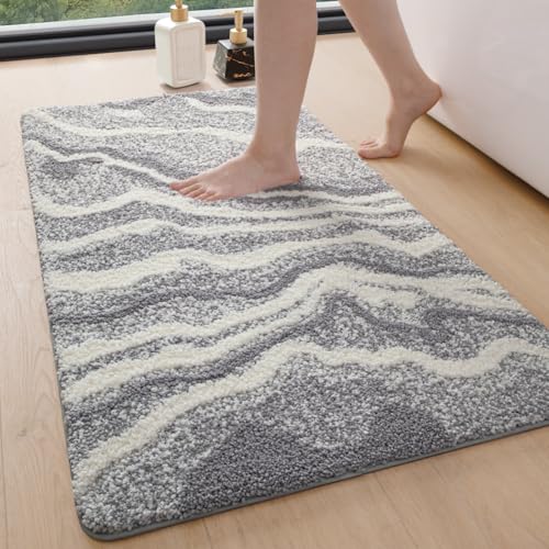 DEXI Badezimmerteppich 61 x 110 cm, Badvorleger rutschfest waschbar, Badematte Mikrofaser Saugfähig, weicher Badematten & Badteppiche für Dusche, Badezimmer, Waschküche, Grau von DEXI