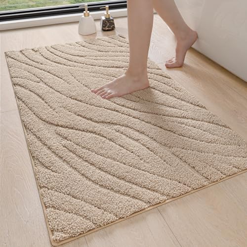 DEXI Badezimmerteppich 61 x 110 cm, weicher Badvorleger Maschinenwaschbar, Badematte rutschfest, Badematten & Badteppiche für Dusche, Badewannen, Toilette Deko, Beige von DEXI