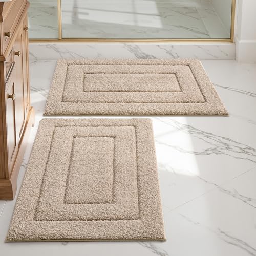 DEXI Badezimmerteppich Set 40 x 60 cm, 2er Pack rutschfeste weicher Badezimmerteppich Wasserabsorbierend Badematte maschinenwaschbar Badvorleger für Dusche,Badewanne und Toilette, Beige DEXI Badezimmerteppich Set 40 x 60 cm, 2er Pack rutschfeste weicher Badezimmerteppich Wasserabsorbierend Badematte maschinenwaschbar Badvorleger für Dusche,Badewanne und Toilette, Beige von DEXI