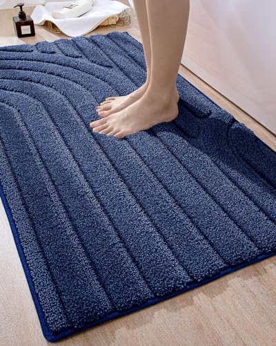 DEXI Badezimmerteppichmatte, weiche, saugfähige Badteppiche, rutschfeste, waschbare Badematte, Teppich für Badewanne, Dusche, Badezimmer, 61 x 109 cm, Marineblau von DEXI