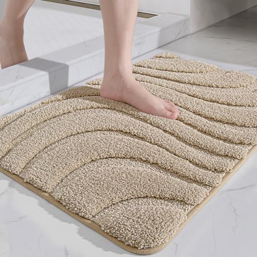 DEXI Badteppich rutschfest 50 x 80cm, weicher Mikrofasern Badematte, Wasserabsorbierende Badezimmerteppich, Maschinenwaschbar Badvorleger für Badewanne, Dusche und Badezimmer - Beige von DEXI