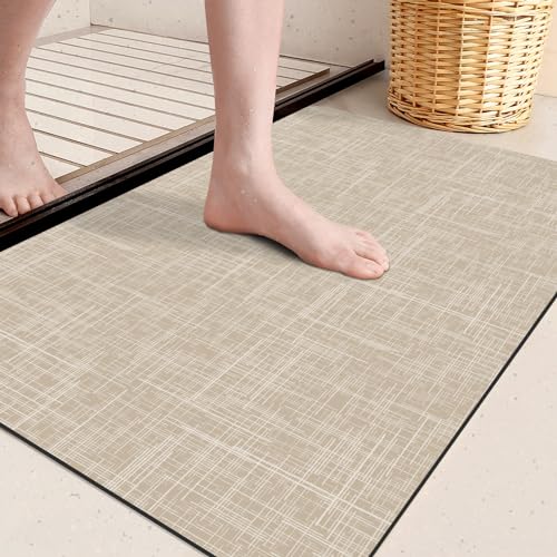 DEXI Badteppich rutschfest Waschbar 40 x 60 cm, Absorbierende Badematte Badezimmerteppich, Saugfähig Badematten für Dusche, Badewannen und Badezimmer-Beige von DEXI