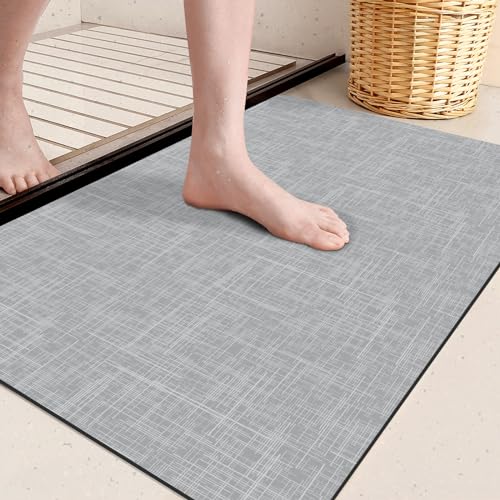 DEXI Badteppich rutschfest Waschbar 43 x 110 cm, Absorbierende Badematte Badezimmerteppich, Saugfähig Badematten für Dusche, Badewannen und Badezimmer-Hellgrau von DEXI