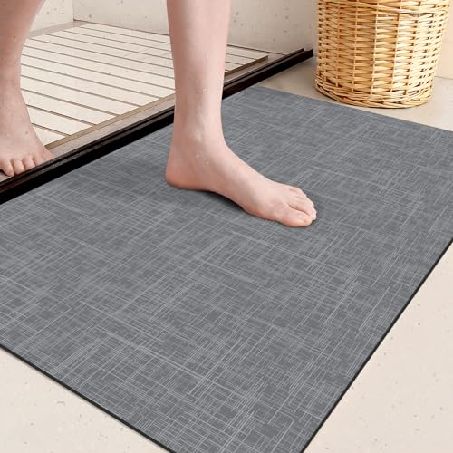 DEXI Badteppich rutschfest Waschbar 43 x 80 cm, Absorbierende Badematte Badezimmerteppich, Saugfähig Badematten für Dusche, Badewannen und Badezimmer-Dunkelgrau von DEXI