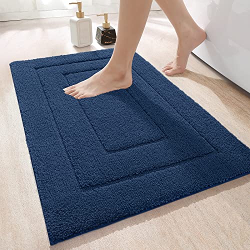 DEXI Badteppich rutschfeste,weicher Badezimmerteppich Wasserabsorbierend Badematte maschinenwaschbar Badvorleger für Dusche,Badewanne und Toilette - Marineblau,50 x 80 cm von DEXI