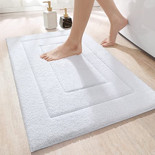 DEXI Badteppich rutschfeste,weicher Badezimmerteppich Wasserabsorbierend Badematte maschinenwaschbar Badvorleger für Dusche,Badewanne und Toilette - Weiß,60 x 90 cm von DEXI