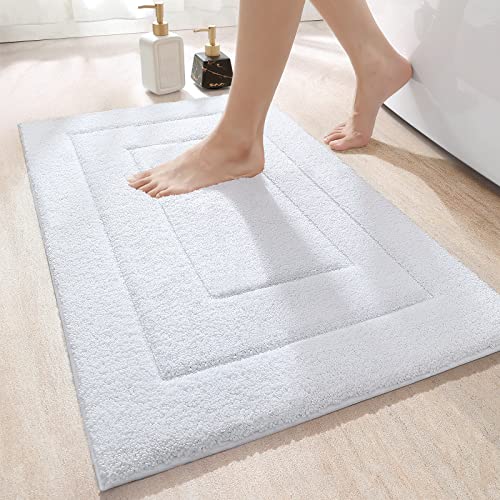 DEXI Badteppich rutschfeste,weicher Badezimmerteppich Wasserabsorbierend Badematte maschinenwaschbar Badvorleger für Dusche,Badewanne und Toilette, Weiß, 50 x 80 cm von DEXI