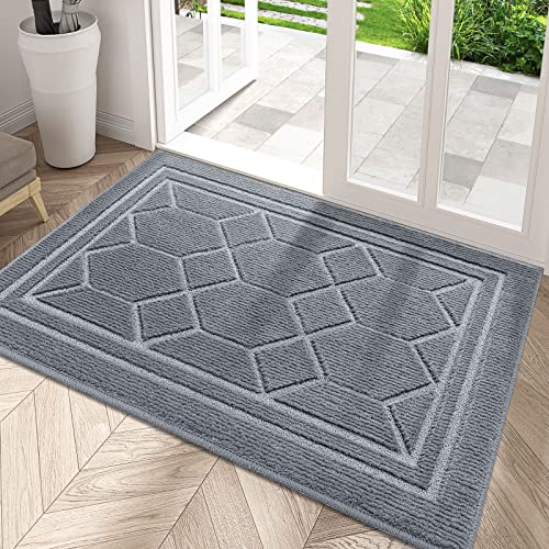 DEXI Fußmatte 50 x 80 cm,rutschfeste Schmutzfangmatte für Innen und Außen,Waschbar Haustürmatte Türmatte Teppiche Eingangsteppich,Hellgrau von DEXI