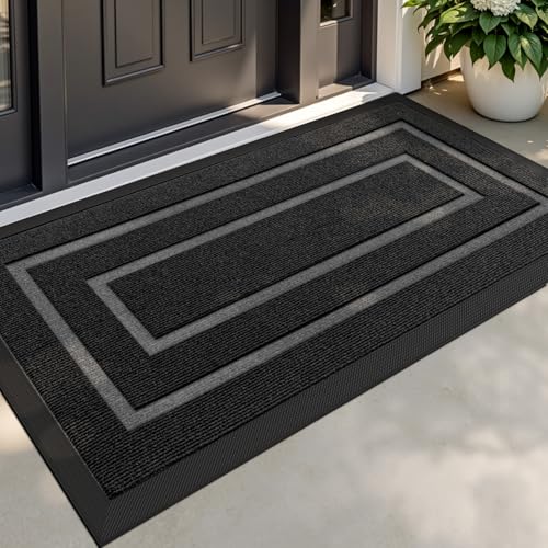 DEXI Fußmatte Außen 60 x 120 cm, rutschfest Fussmatte Waschbar Schmutzfangmatte für Haustür, Robuster Fußabtreter Eingangsteppich Wetterfest Türmatte für Eingang, Aussen und Innen, Rechtecken-schwarz von DEXI