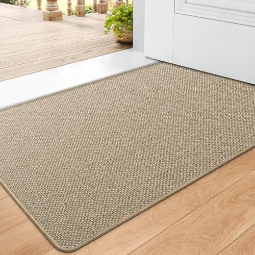 DEXI Fußmatte Innen 44 x 75cm, rutschfest Schmutzfangmatte, waschbar Fussmatte, Dünne Eingangstürmatte, Strapazierfähige Türmatte für Innenbereich, Beige von DEXI