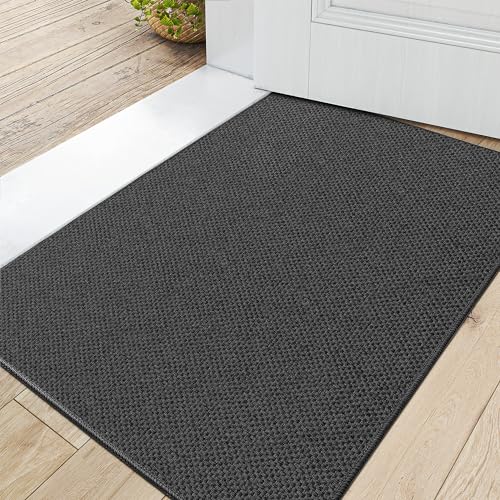 DEXI Fußmatte Innen 60 x 90cm, rutschfest Schmutzfangmatte, waschbar Fussmatte, Dünne Eingangstürmatte, Strapazierfähige Türmatte für Innenbereich, Dunkelgrau von DEXI