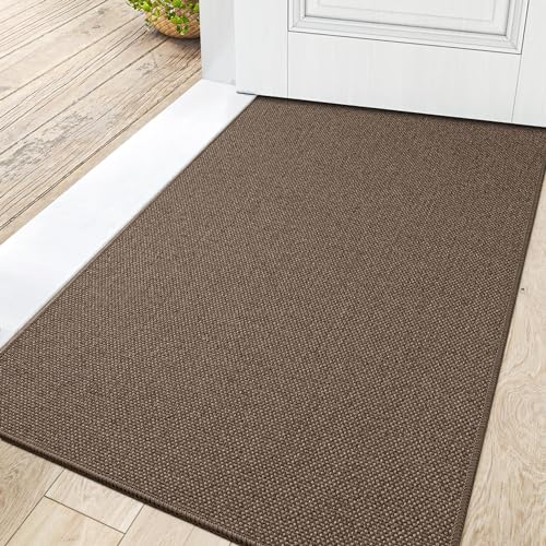 DEXI Fußmatte Innen 80 x 120cm, rutschfest Schmutzfangmatte, waschbar Fussmatte, Dünne Eingangstürmatte, Strapazierfähige Türmatte für Innenbereich, Braun von DEXI