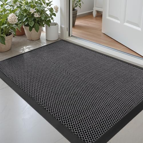 DEXI Fußmatte außen 43 x 76 cm, extrem rutschfeste Schmutzfangmatte, langlebig Fußabtreter außenbereich, robust Fussmatte Aussen wasserdichte Türmatte für die Haustür, Dunkelgrau von DEXI