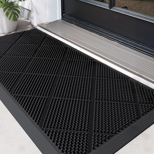 DEXI Fußmatte außen 43 x 90 cm, extrem rutschfeste Schmutzfangmatte, langlebig Fußabtreter außenbereich, robust Fussmatte Aussen wasserdichte Türmatte für die Haustür, Schwarz von DEXI