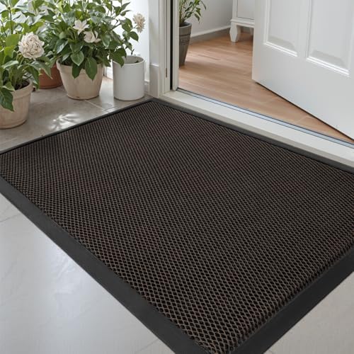 DEXI Fußmatte außen 60 x 90 cm, extrem rutschfeste Schmutzfangmatte, langlebig Fußabtreter außenbereich, robust Fussmatte Aussen wasserdichte Türmatte für die Haustür, Braun von DEXI