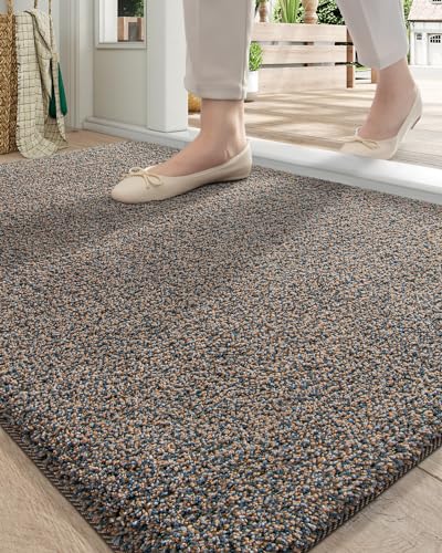 DEXI Fußmatte für den Innenbereich, rutschfest, saugfähig, leicht zu reinigen, waschbar, Haustür-Teppiche für Eingang, Flur, Terrasse, 50,8 x 81,3 cm, Braun gemischtes Blau von DEXI