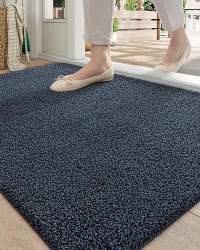 DEXI Fußmatte für den Innenbereich, rutschfest, saugfähig, leicht zu reinigen, waschbar, Haustür-Teppiche für Eingang, Flur, Terrasse, 61 x 91,4 cm, Blau gemischtes Schwarz von DEXI