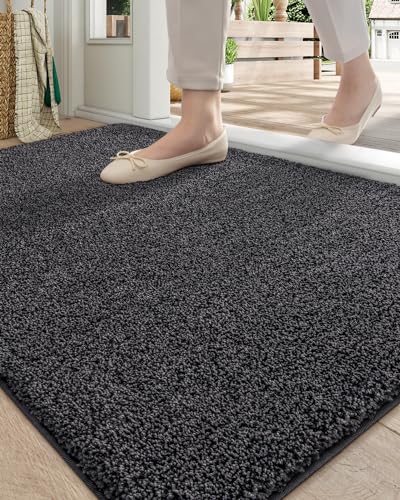 DEXI Fußmatte für den Innenbereich, rutschfest, saugfähig, leicht zu reinigen, waschbar, Haustür-Teppiche für Eingang, Flur, Terrasse, 88,9 x 150 cm, Schwarz gemischtes Grau von DEXI