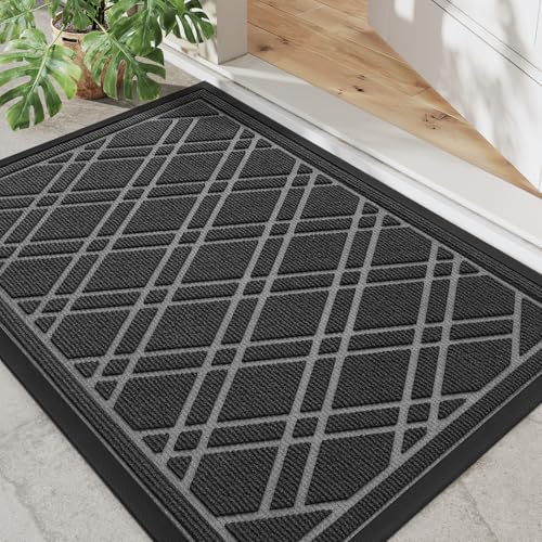 DEXI Fußmatte Außen 40 x 60 cm, waschbar Schmutzfangmatte, rutschfeste Fussmatte für Innen & Außen, Fussmatten Haustür Wasserdicht Türmatte für Eingang, Flur, Terrassentür- Grau von DEXI